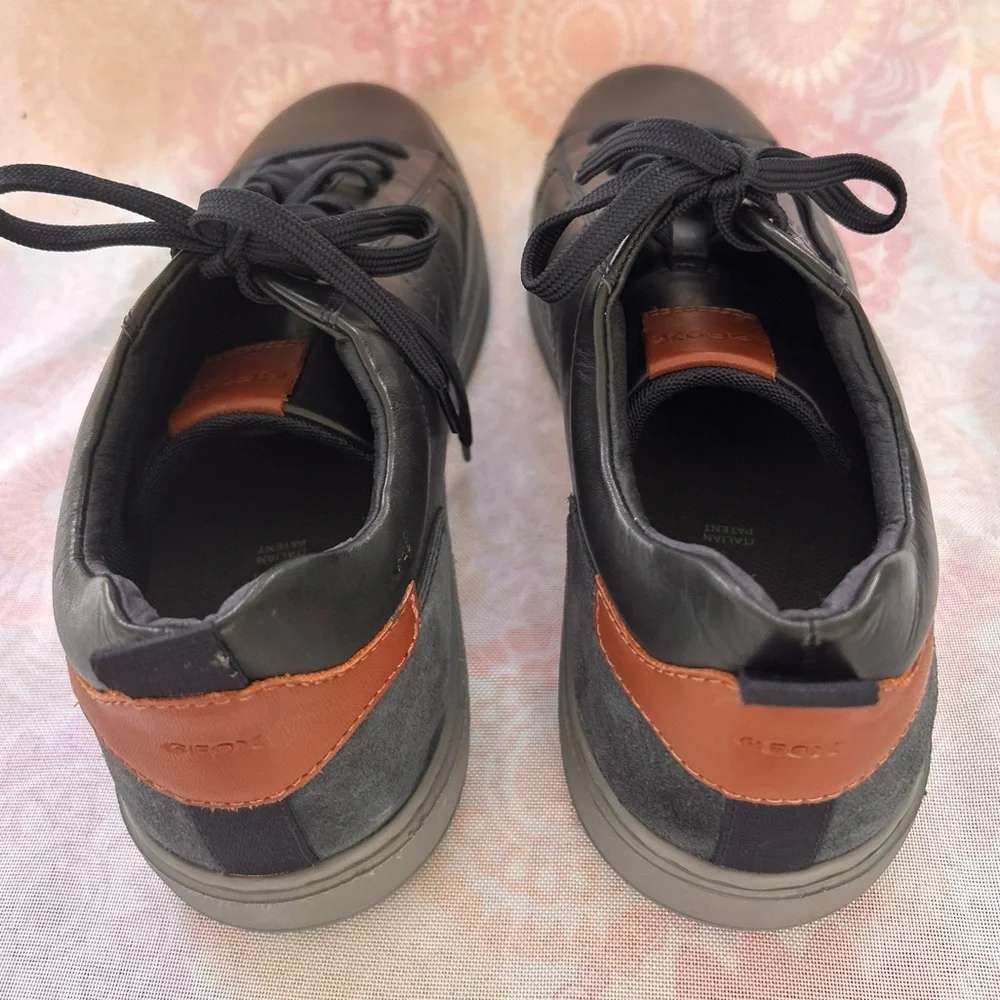 Geox Respira Low Top Leather Black Grey Size 12.5 Sneakers Lace Up EUC Men’s